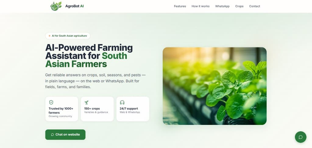 AgroBot AI agriculture assistant landing page