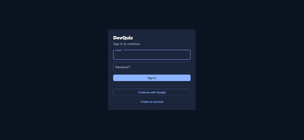 DevQuiz sign-in screen