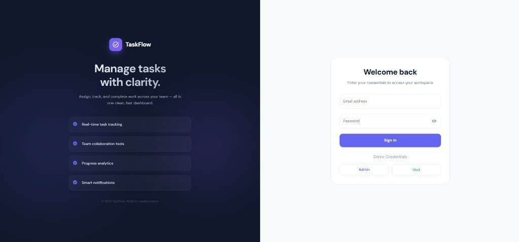 TaskFlow task management app — login and features